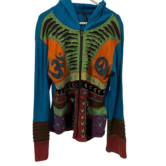 All That Jazz Hoodie Womens XL Multicolor Boho Embroidered Festival Jacket Nepal - Picture 1 of 13